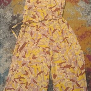 Nine West Yellow and Brown Floral Jumpsuit